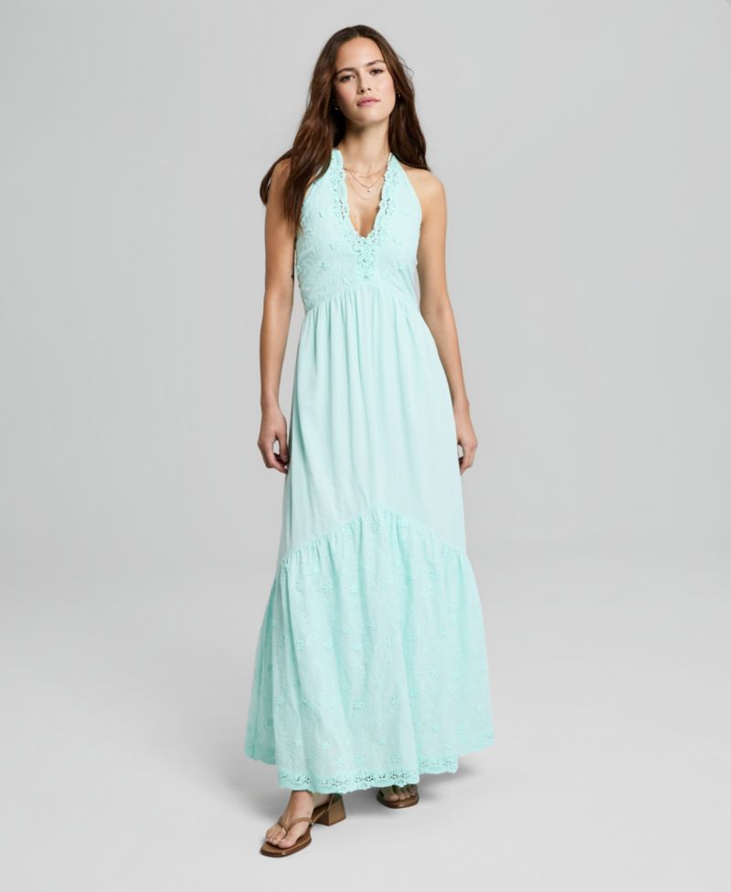 Petite Crochet Trim Halter Neck Maxi Dress