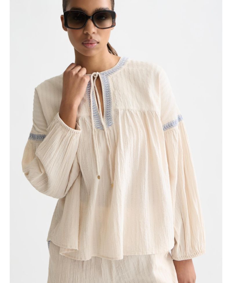 Women's Cotton Crepe Blouse with Embroidered Top