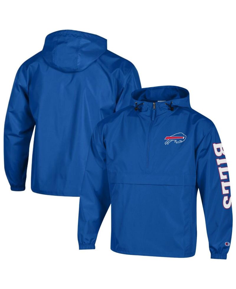 Men's Royal Buffalo Bills Packable Hooded Windbreaker Half-Zip Jacket