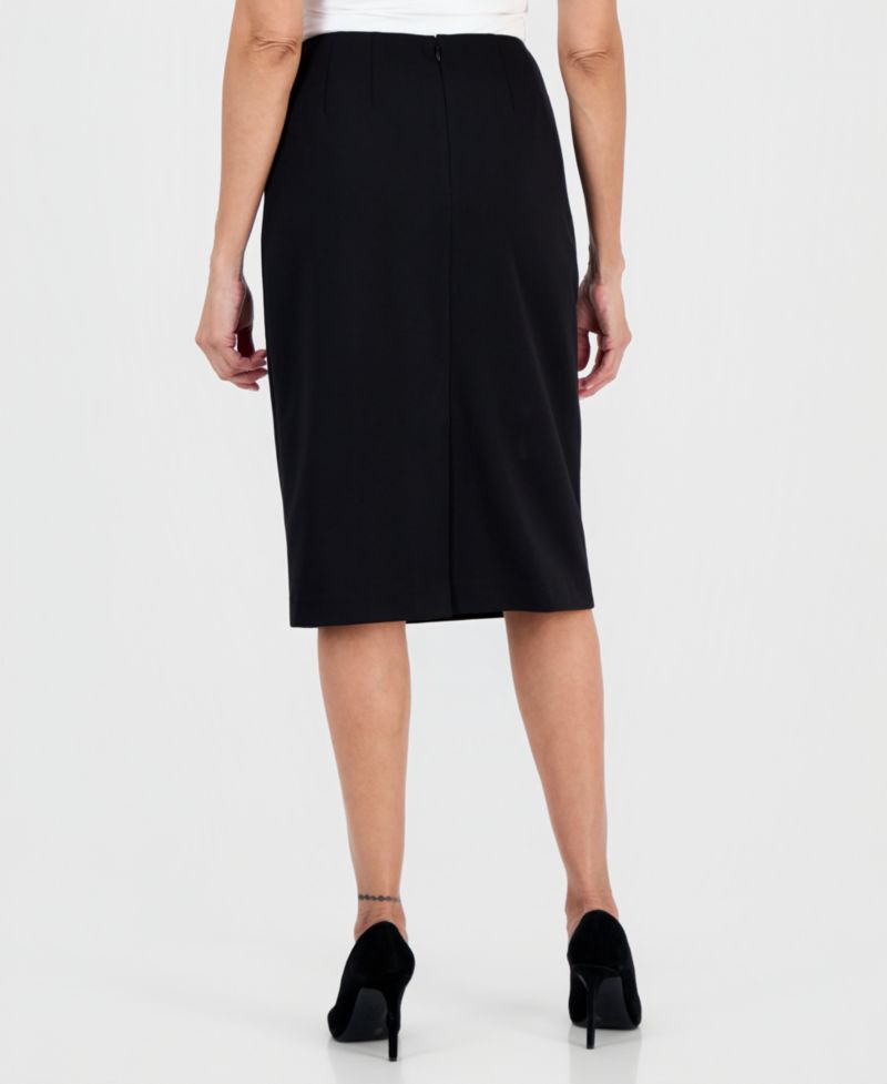 Women's Collarless Zip-Front Ponte 2 Piece Skirt Suit