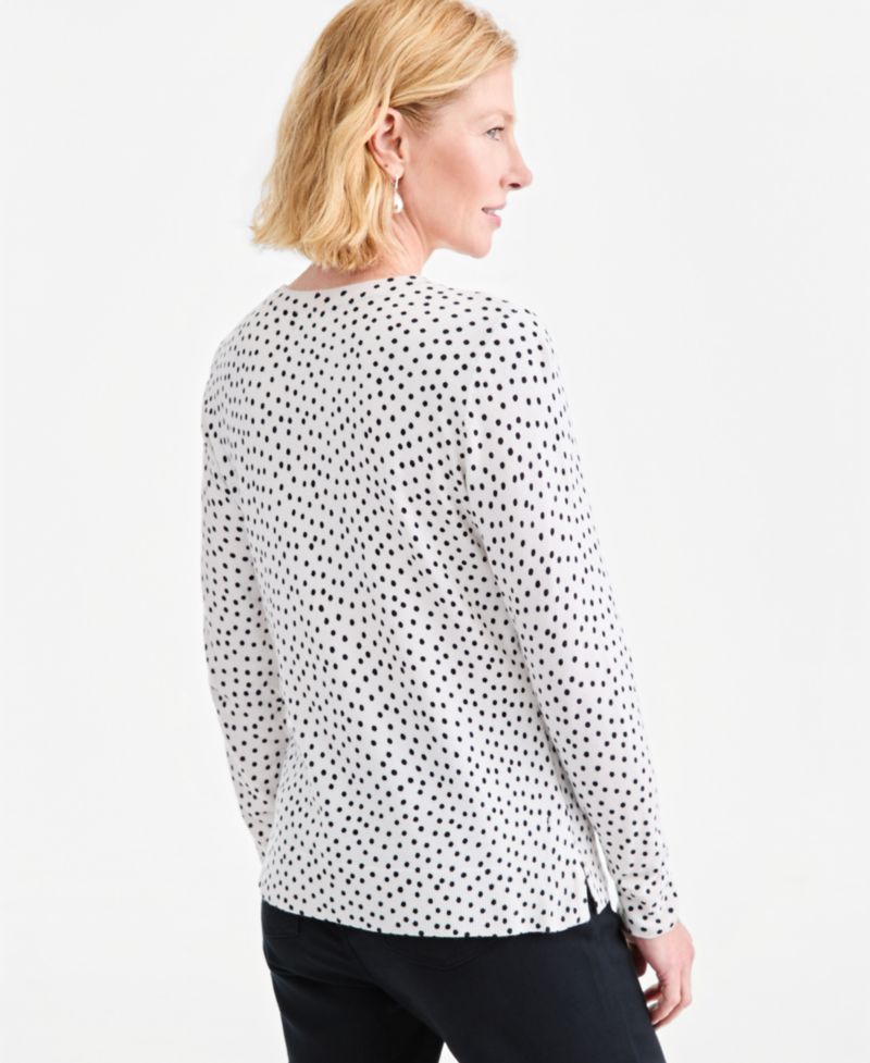 Petite Printed Fine Gauge Crewneck Sweater