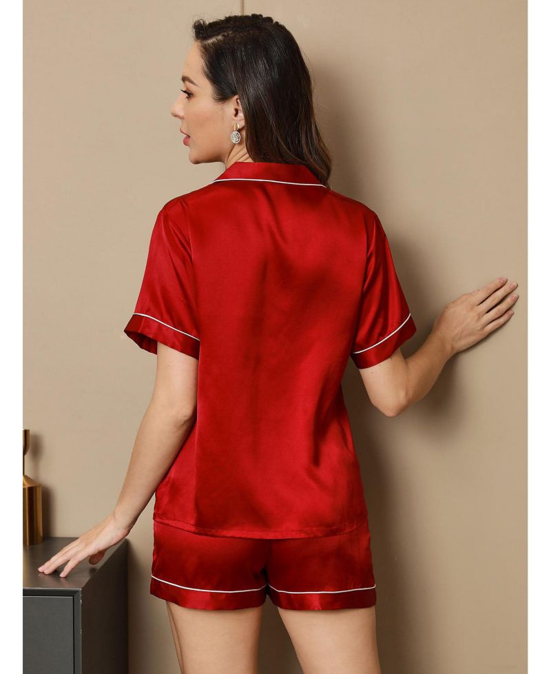 Women's Silk Piping-Trim Top and Shorts Set