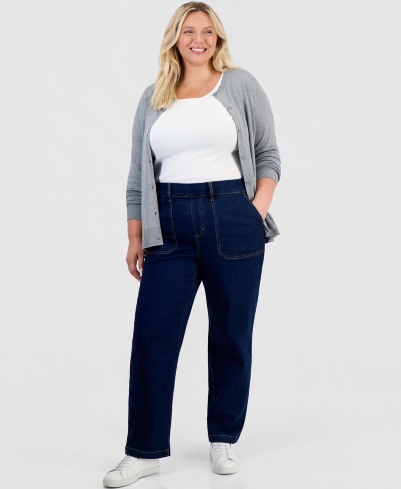Plus Size High-Rise Pull-On Utility Jeans