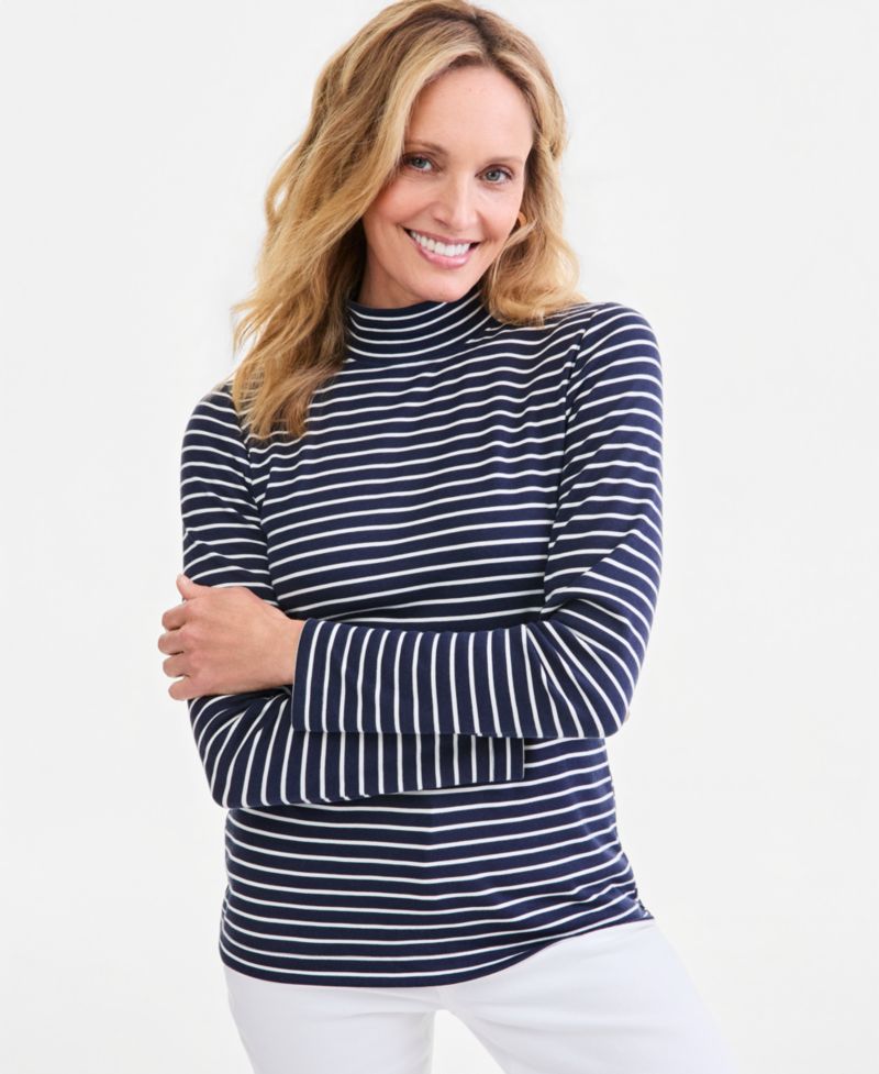 Petite Printed Mock-Neck Long-Sleeve Tee