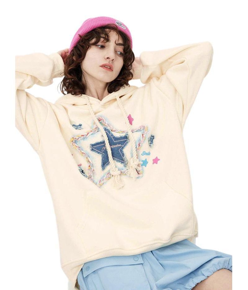 Women's Denim Star Applique Hoodie
