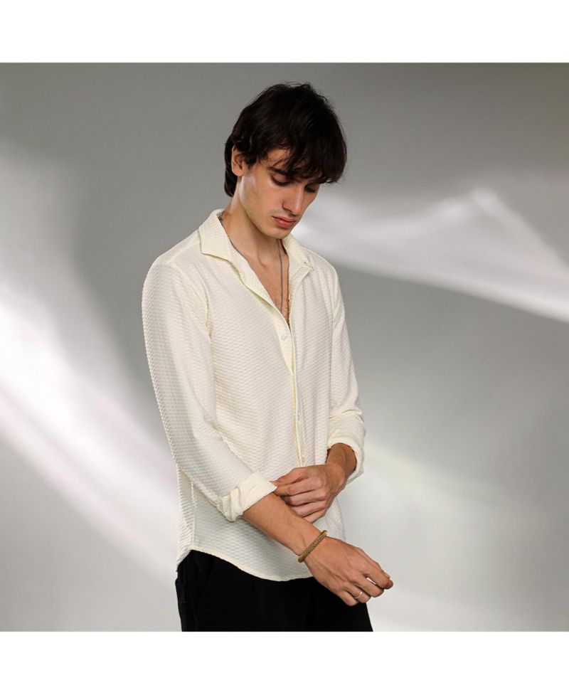 Men's Pale Yellow Hive-Textured Shirt