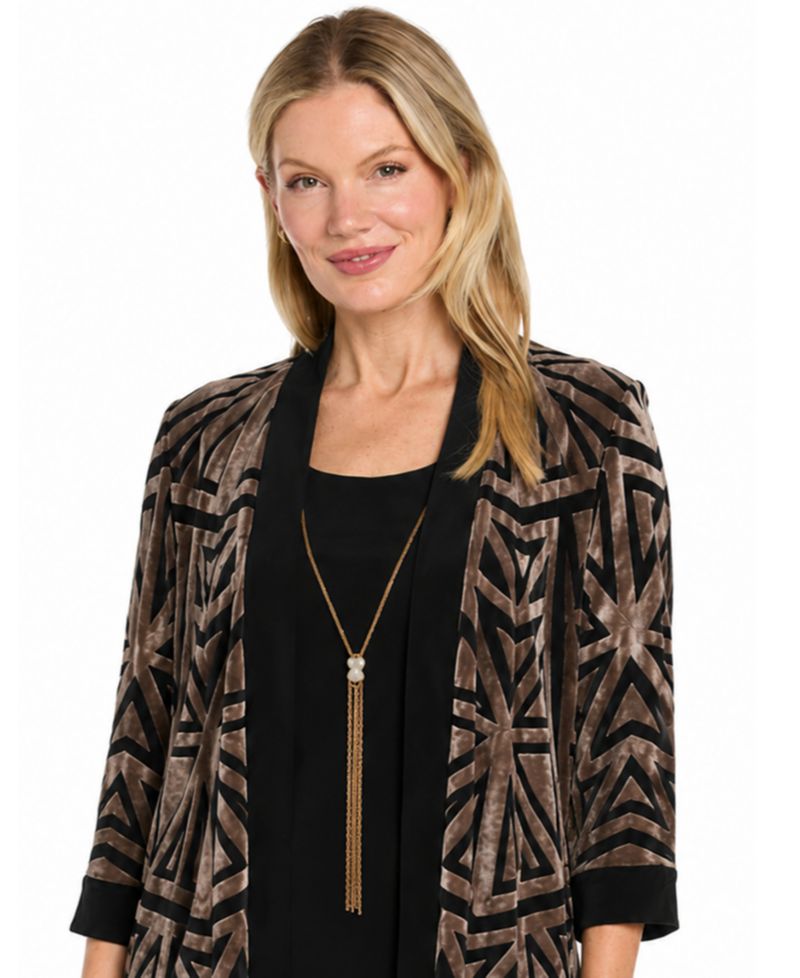Women's Velvet Duster Geometric Tank, Jacket, and Pant Set