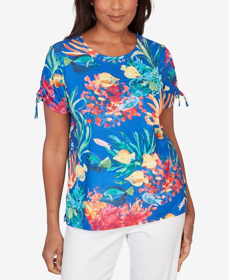 Petite Tropical Reef Tie Sleeve Top
