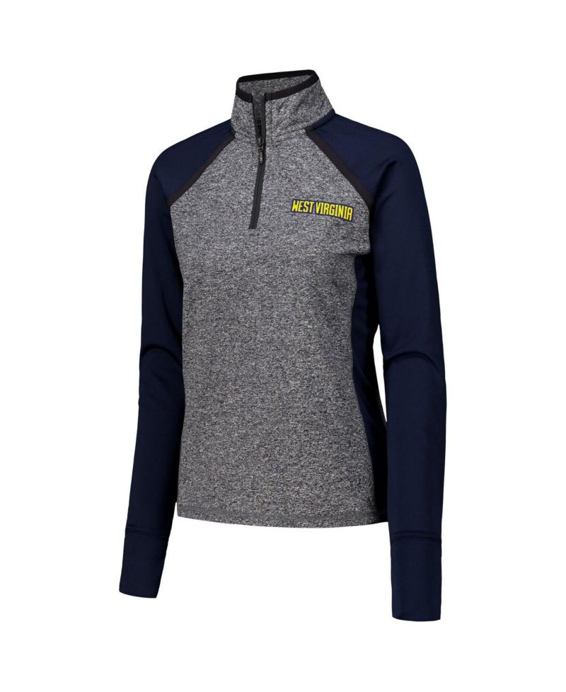 Women's Navy/Heather Gray West Virginia Mountaineers Finalist Raglan Quarter-Zip Jacket