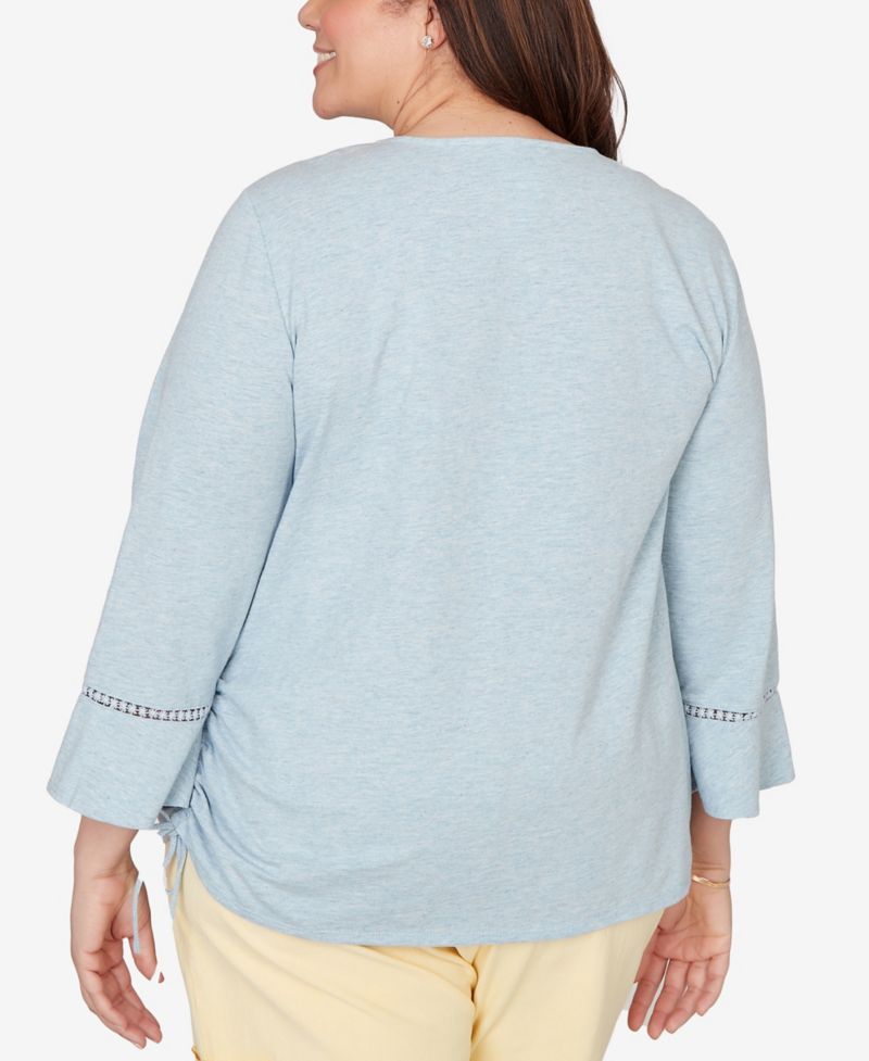 Plus Size Out of the Blue Center Scroll Embroidered Side Tie Top