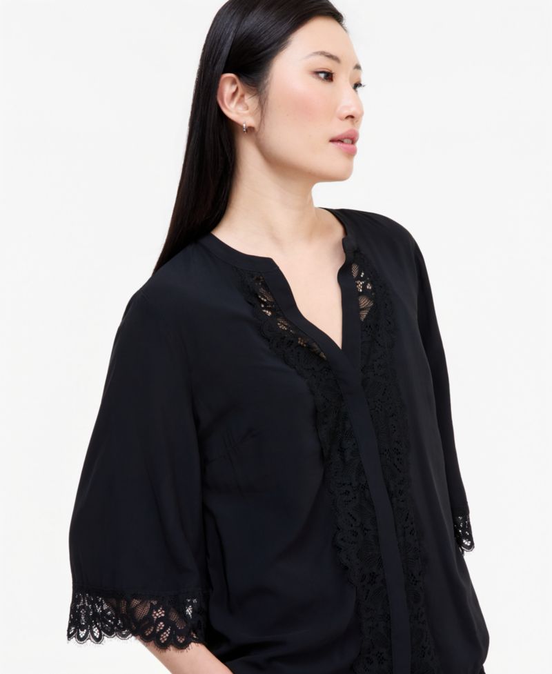 Women's V-Neck 3/4-Sleeve Lace-Trim Blouse