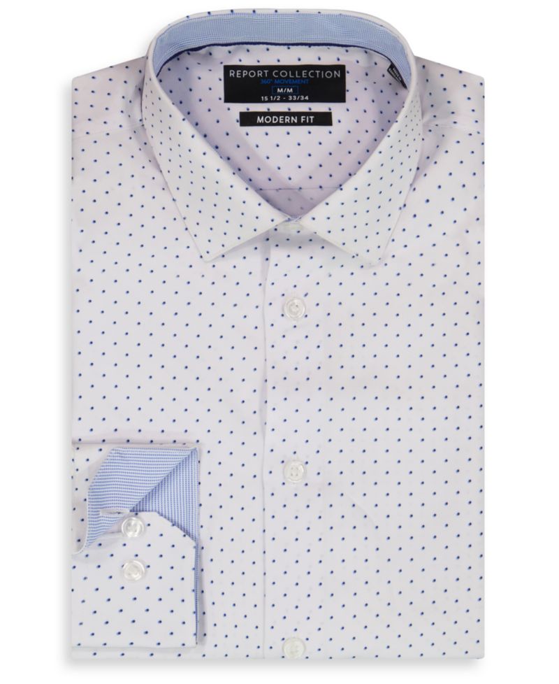 Men's Long Sleeve 4-Way Dot Print Dress Shirt