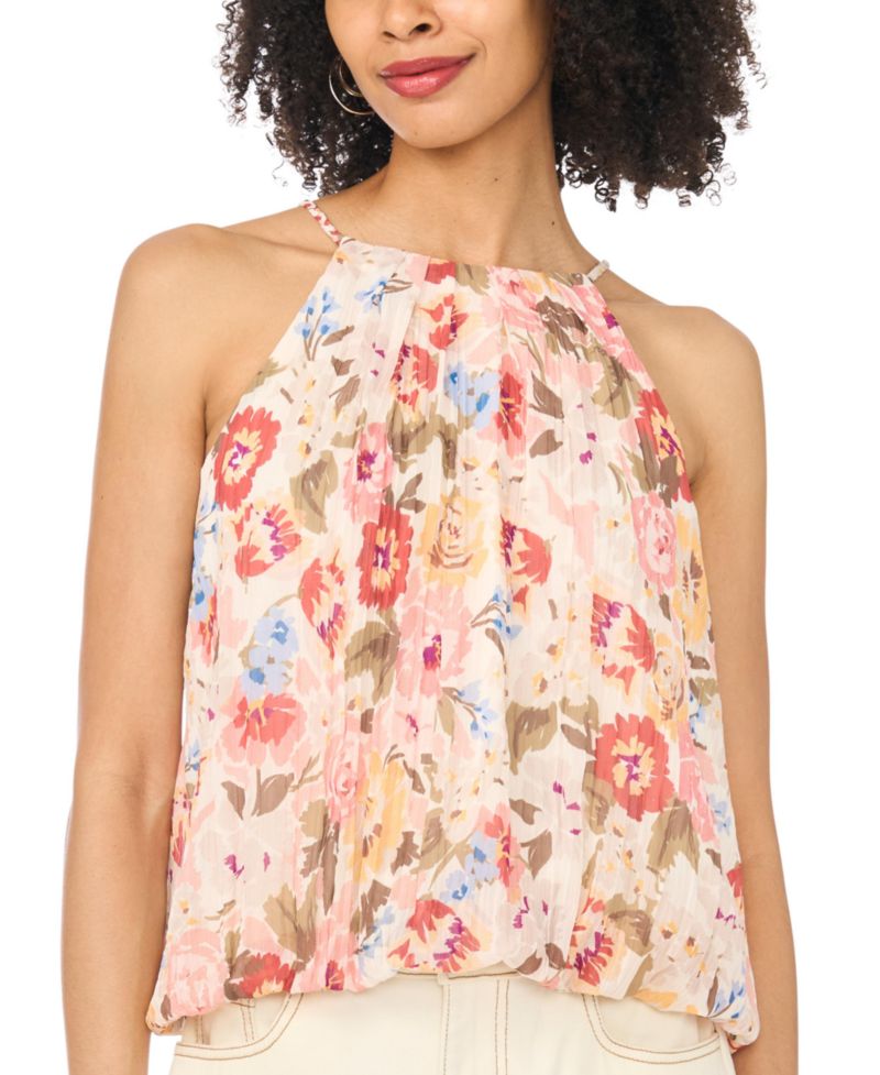 Women's Floral-Print Sleeveless Halter Bubble Top