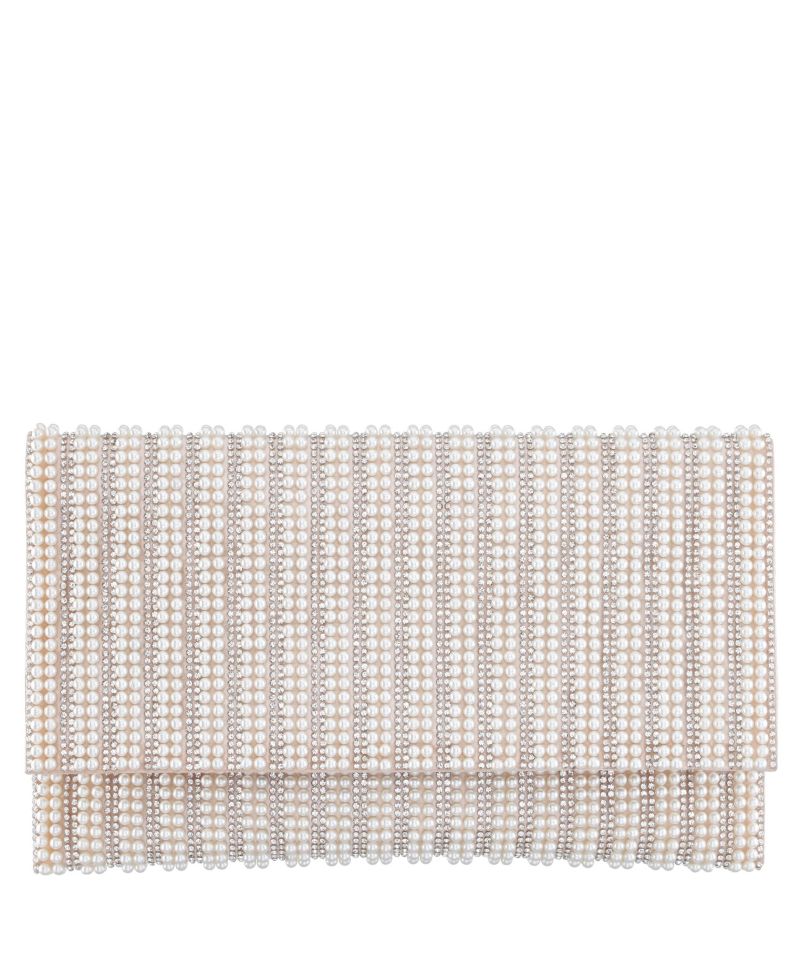 Women's Allover Imitation Pearl and Crystal Envelope Clutch