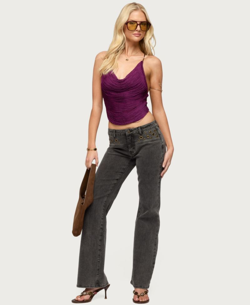 Women's Grommet Mid Rise Straight Leg Jeans