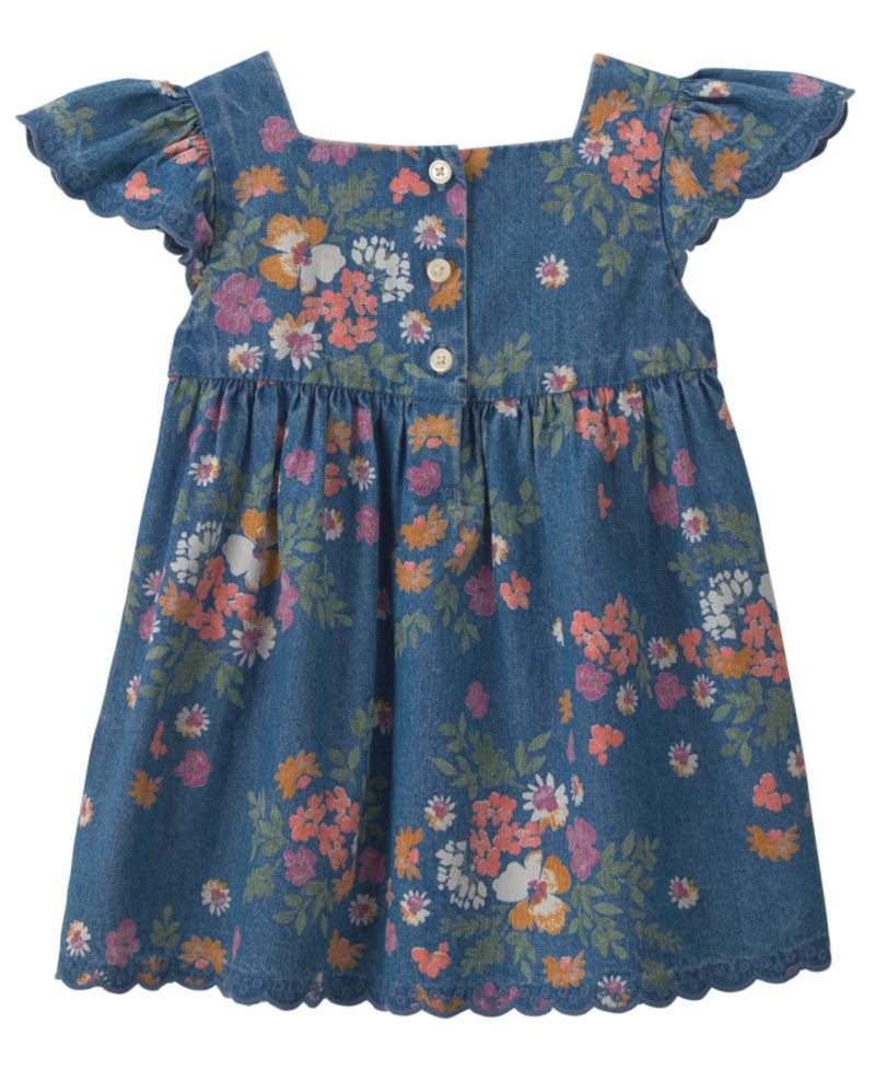 Baby Girls' Floral Denim Short-Sleeve Dress and Bloomers, 2-Piece Set