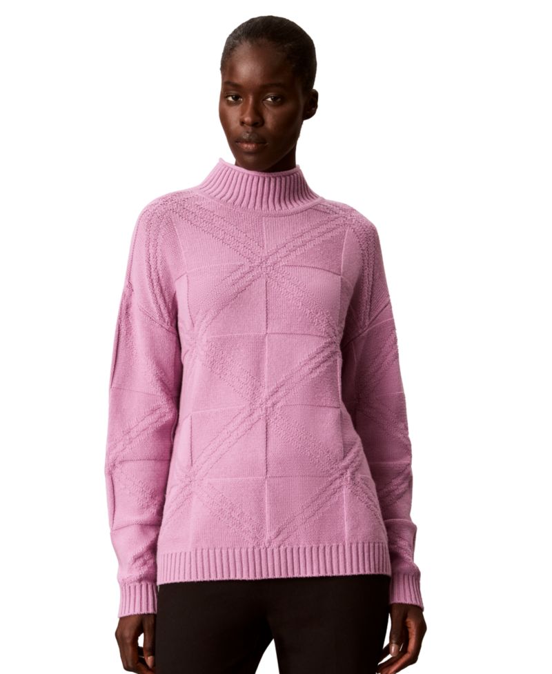 Women's Mock-Neck Grid-Stitch Cashmere-Blend Pullover Sweater