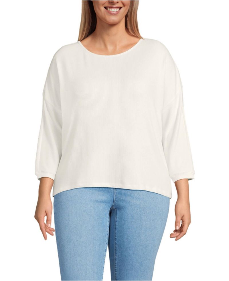 Plus Size 3/4 Sleeve Cozy Rib Dolman Top