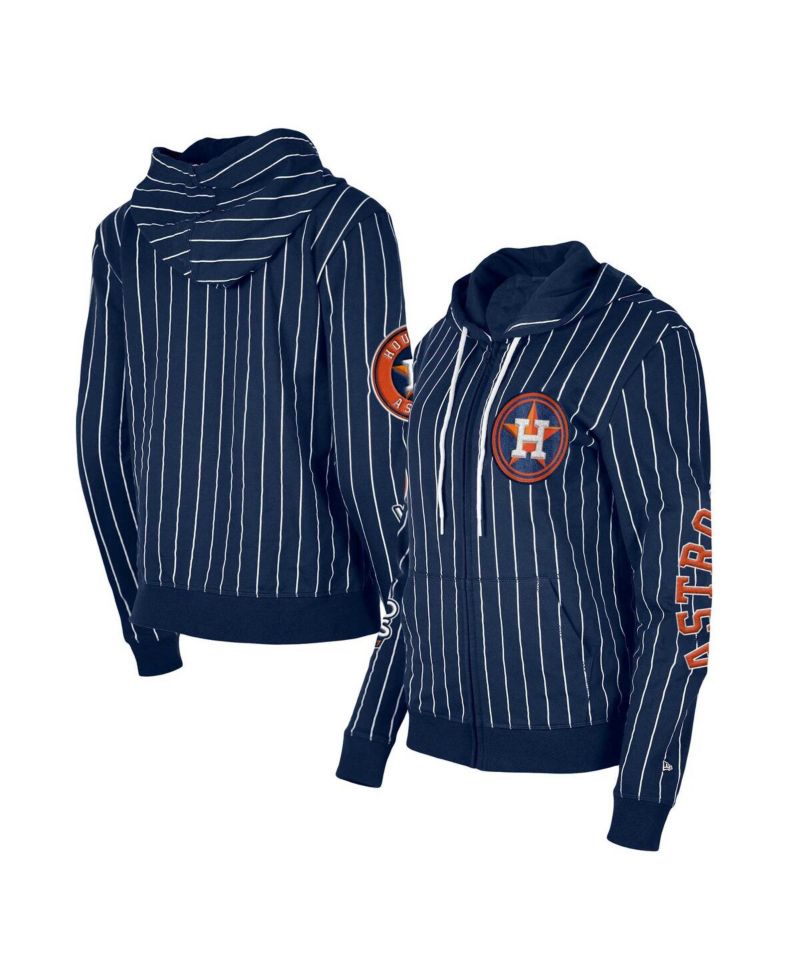 Women's Navy Houston Astros Pinstripe Tri-Blend Full-Zip Hoodie Jacket
