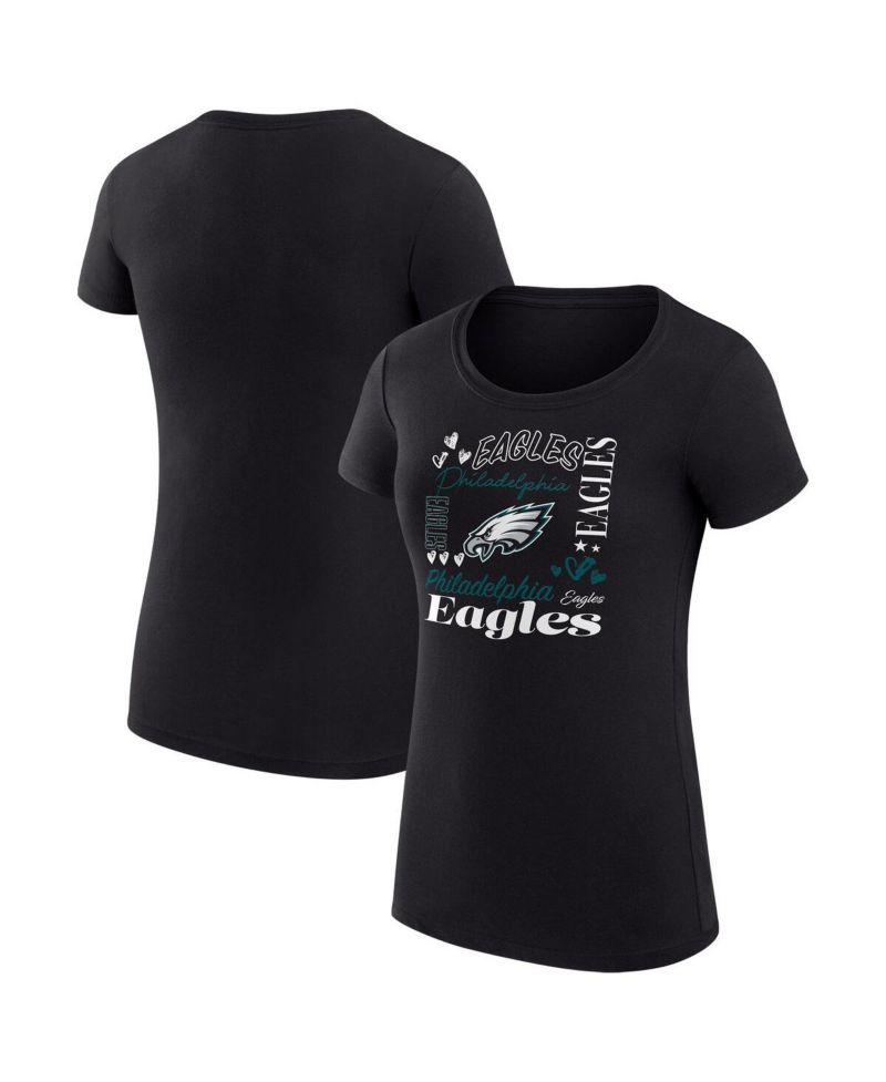 Women's Black Philadelphia Eagles Super-Slim Fit Lightweight Collage Team T-Shirt