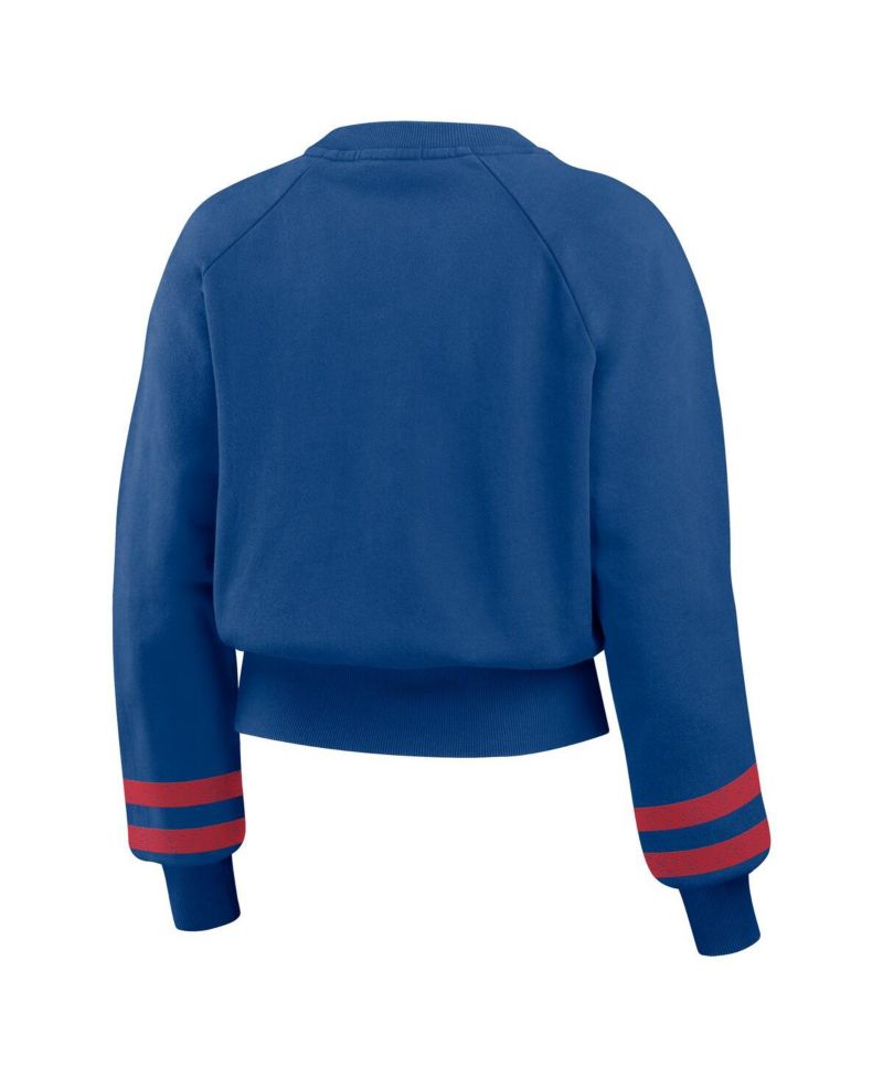 Women's Royal Texas Rangers Vintage Washed Cropped Pullover Sweatshirt