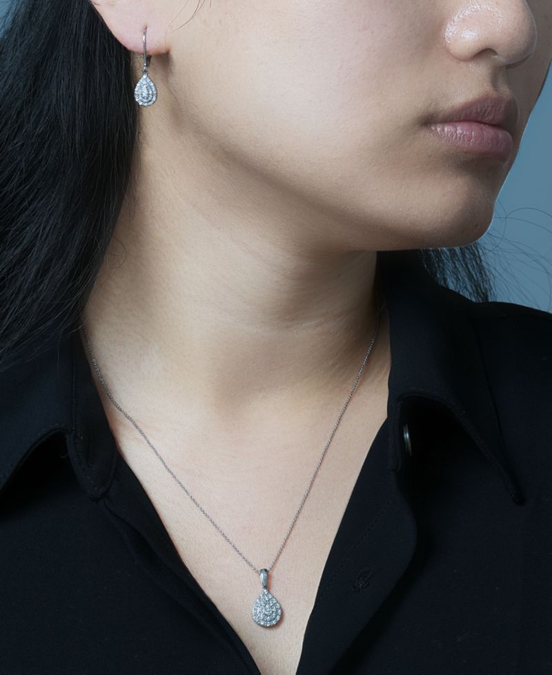 Diamond Teardrop Cluster Drop Earrings (1/4 ct. t.w.) in Sterling Silver
