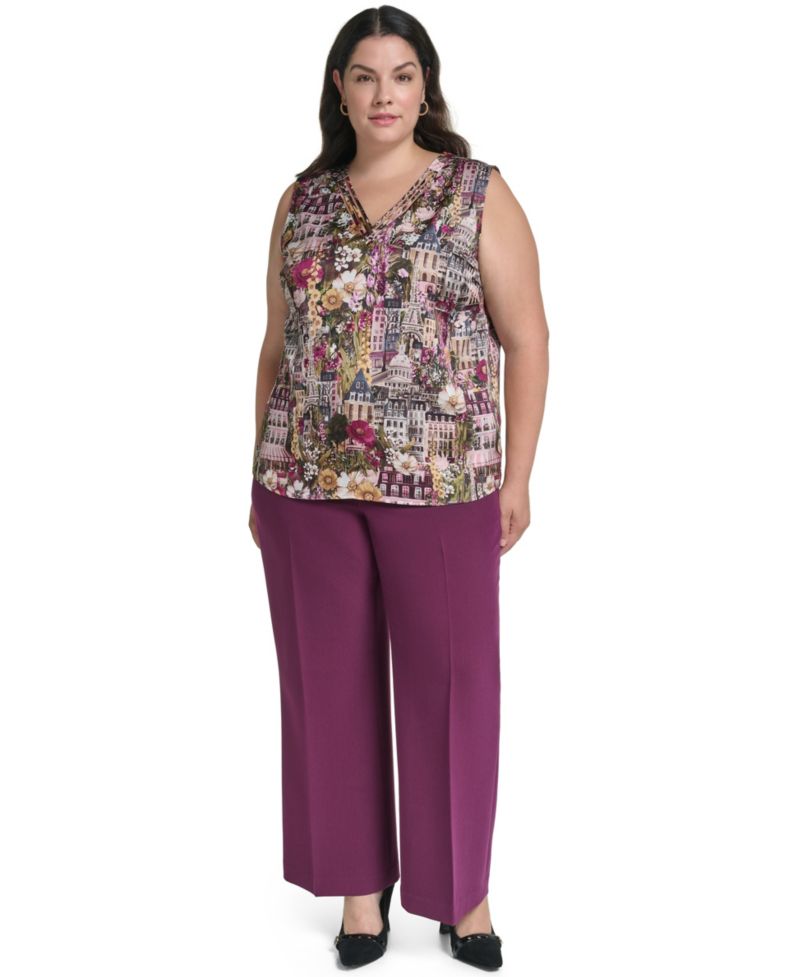 Plus Size Graphic-Print V-Neck Blouse
