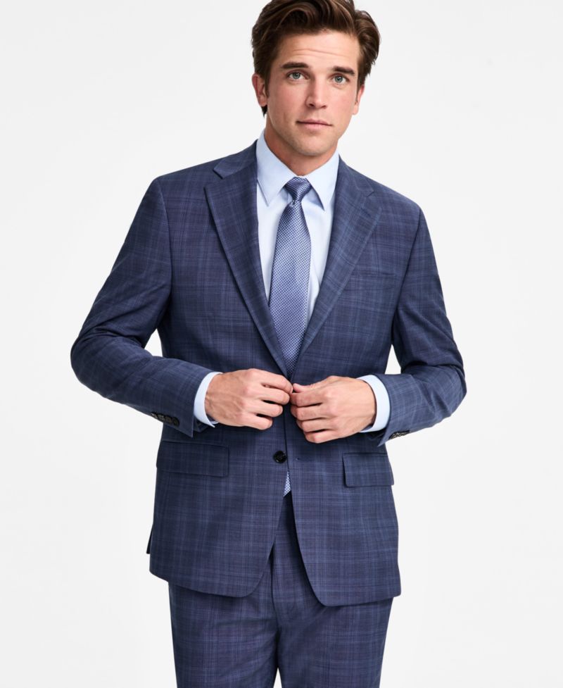 Men's Slim-Fit Wool-Blend Plaid Suit Separates