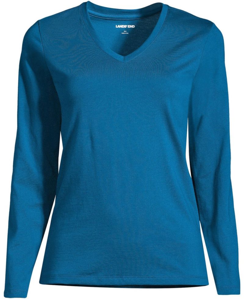 Plus Size Supima Cotton Long Sleeve V-Neck T-Shirt