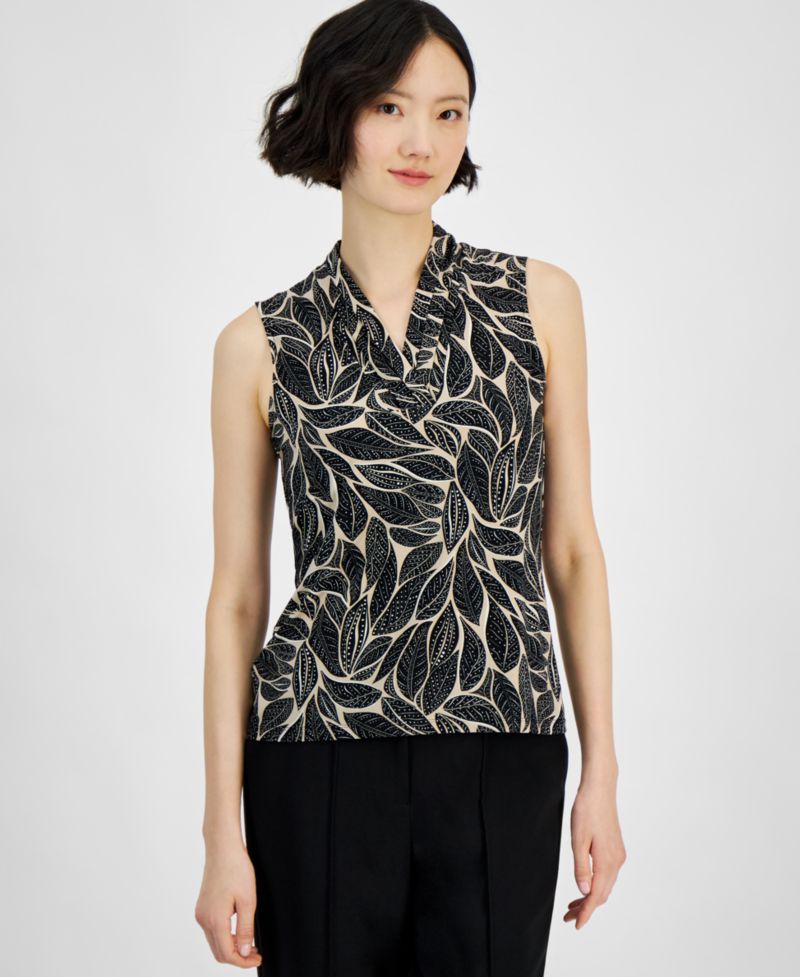 Petite Pleated V-Neck Top