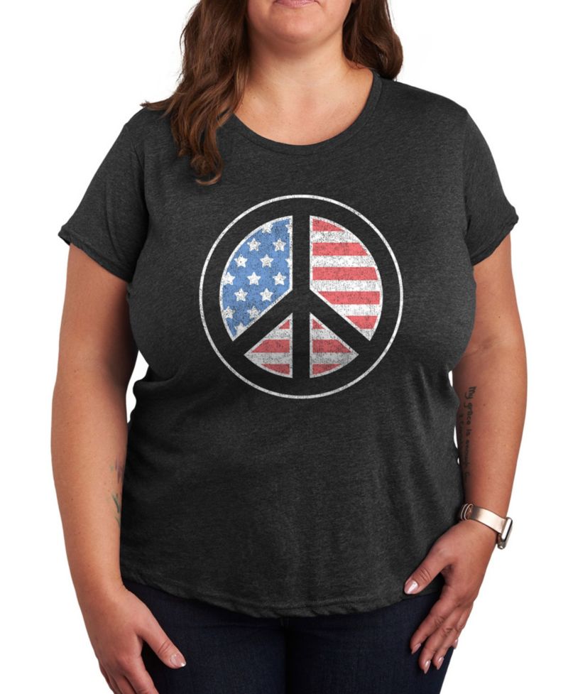 Plus Size American Flag Peace Sign Graphic Crew Neck T-Shirt