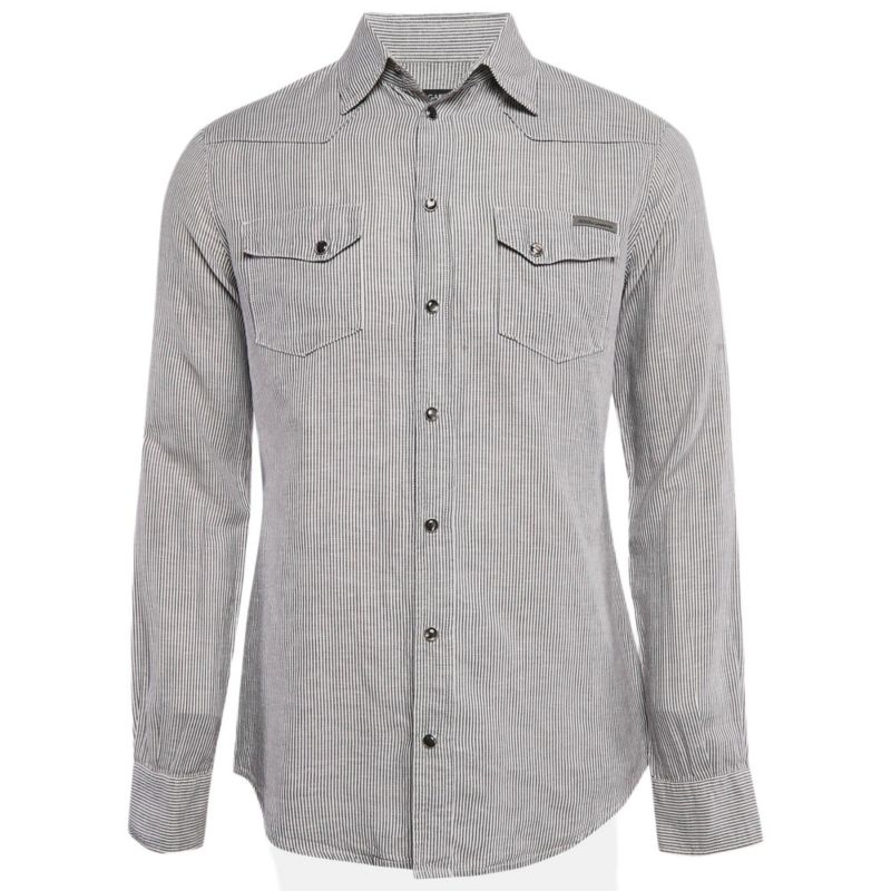 Men's Grey Stripe Cotton Button Front Shirt