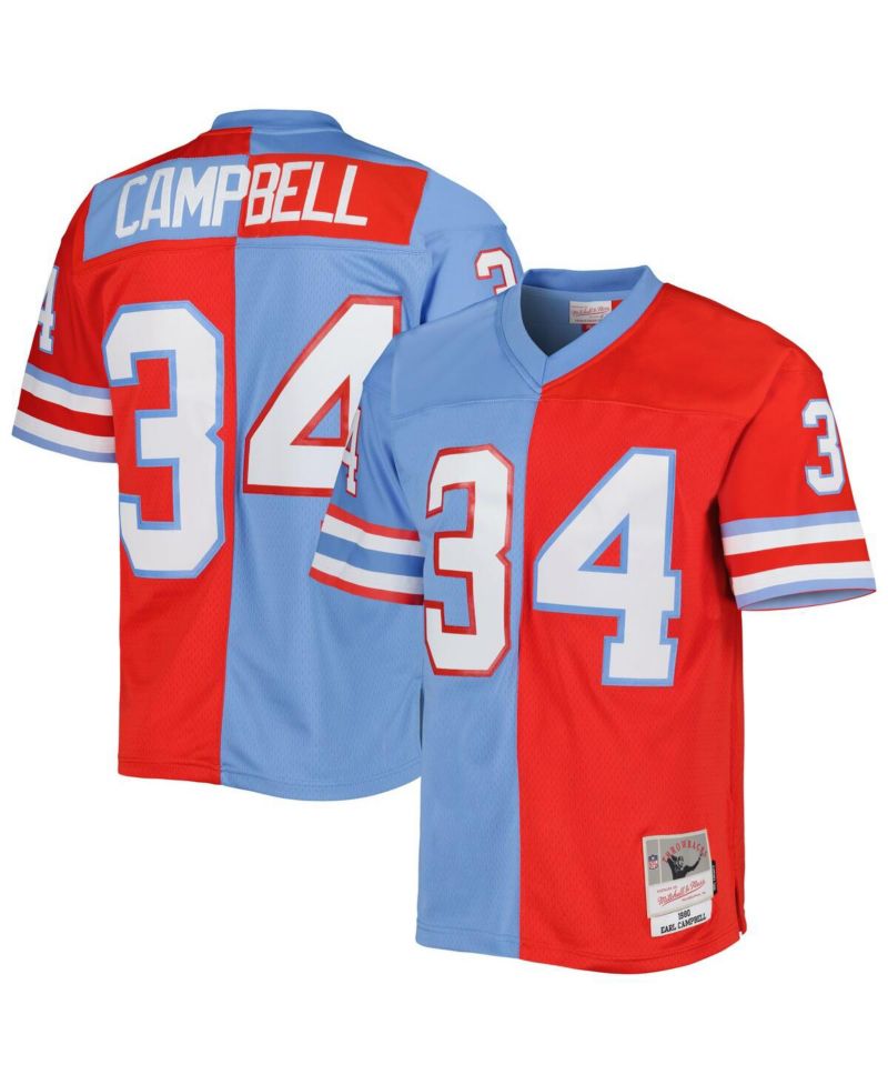 Men's Earl Campbell Red, Light Blue Houston Oilers Gridiron Classics 1980 Split Legacy Replica Jersey