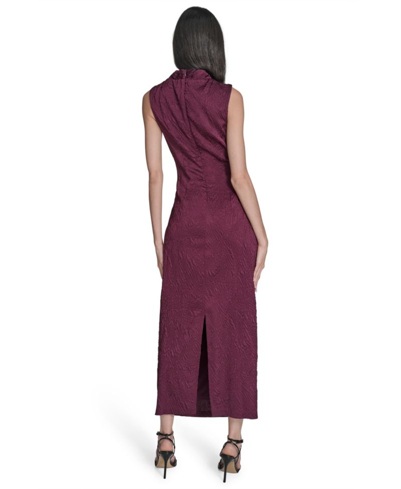 Women's Novelty Knit High Cowl Neck Ruche Waist Bodycon Dress