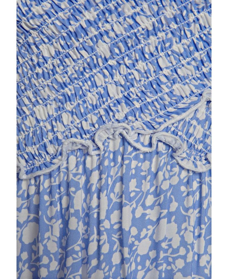 Women's Viscose Printed Smocked Pattern A-Line Short Dress