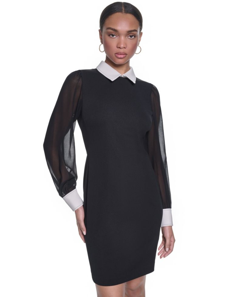 Women's Scuba Crepe Sheath Collared Dress