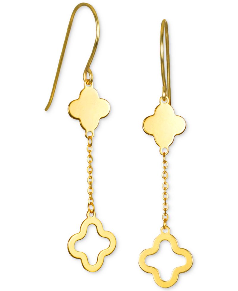 Solid & Silhouette Alternating Clover Necklace in 14k Gold