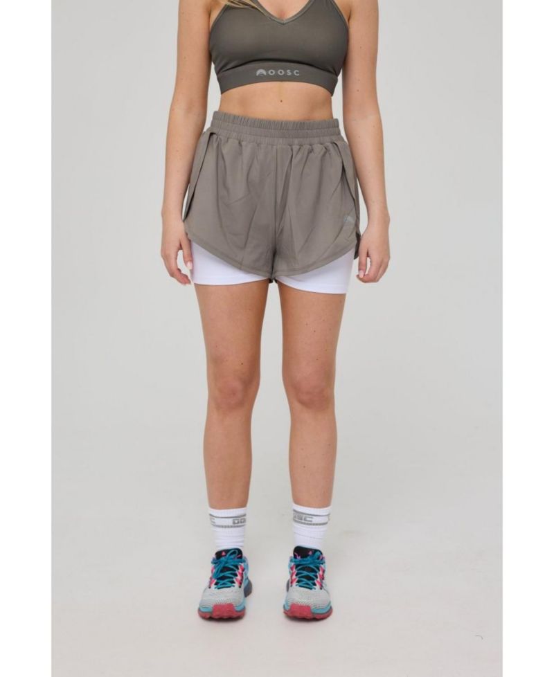 Women's Elite 2 in 1 Running Shorts - Khaki