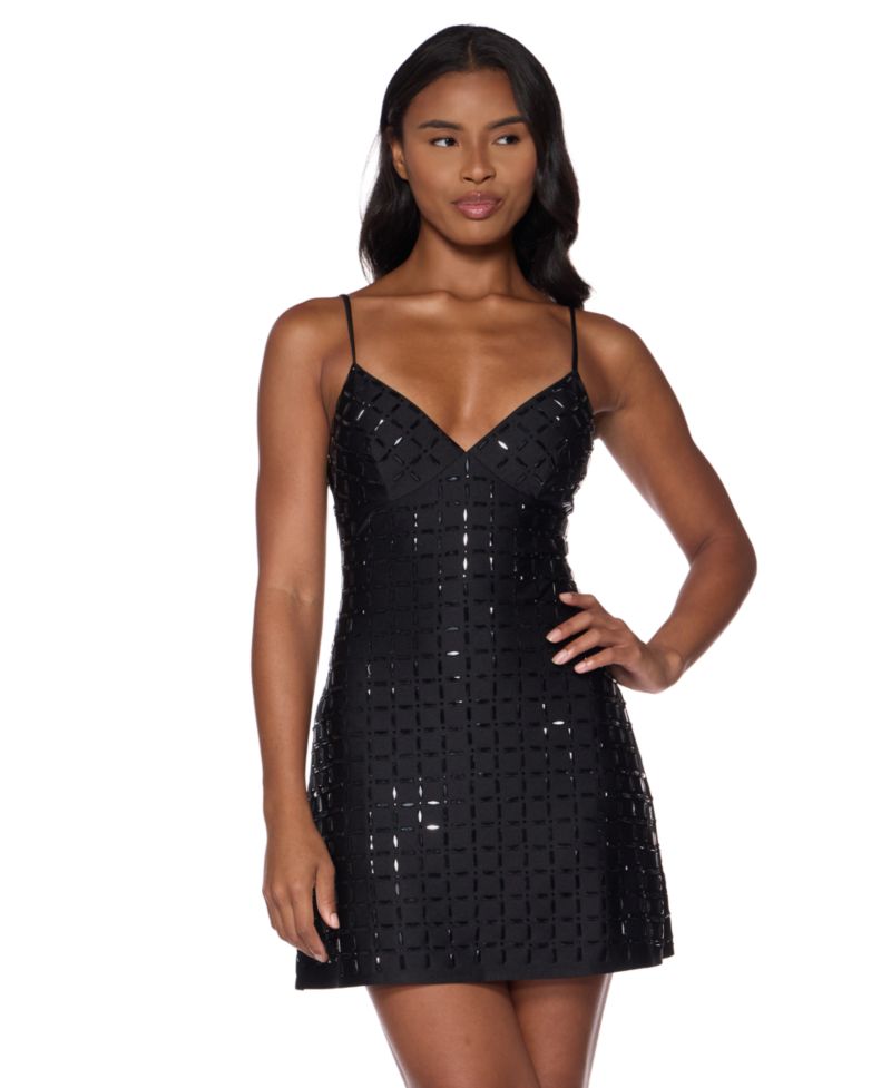 Juniors’ Spaghetti-Strap Mini Dress with Stones