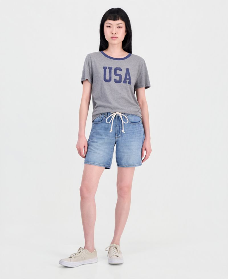 Women's Tie-Waist Cotton Denim Shorts