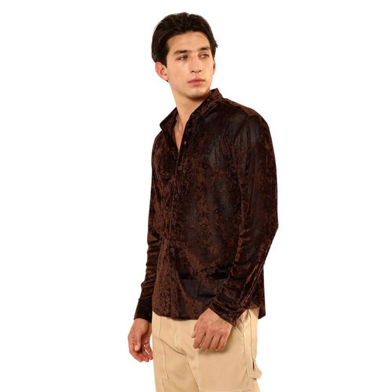 Men's Chocolate Brown Solid Velvet Shirt