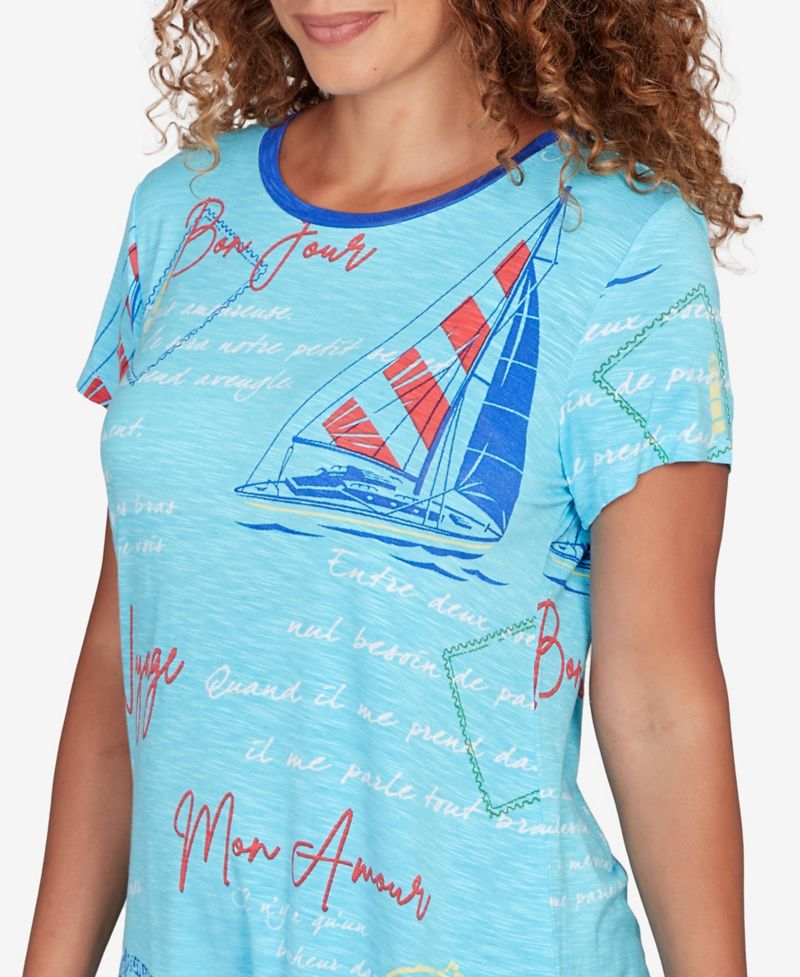 Petite Bon Voyage Trim Detail Graphic T-Shirt