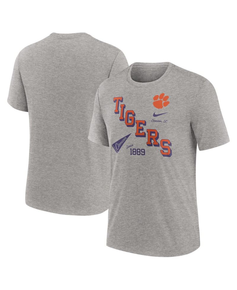 Men's Heather Gray Clemson Tigers Blitz Roll Call Tri-Blend T-Shirt