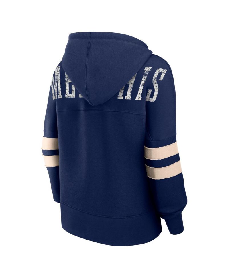 Women's Navy Distressed Memphis Grizzlies Bold Move Dolman V-Neck Pullover Hoodie