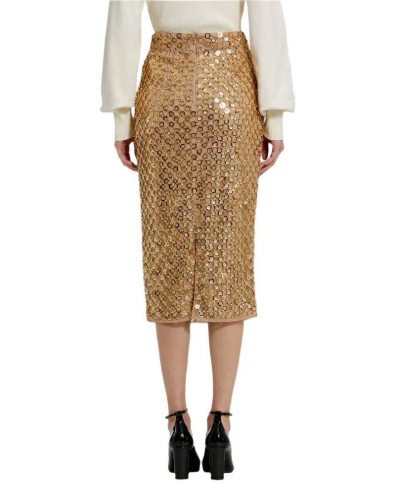 Women's Sequin Embellished Mesh Fitted Midi Pencil Skirt