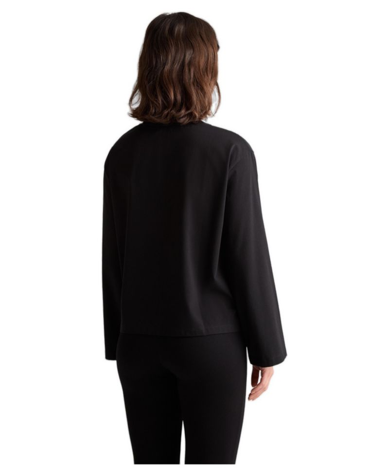 Women's Thir Boxy Chest-Pocket Cotton-Blend Long-Sleeve Top