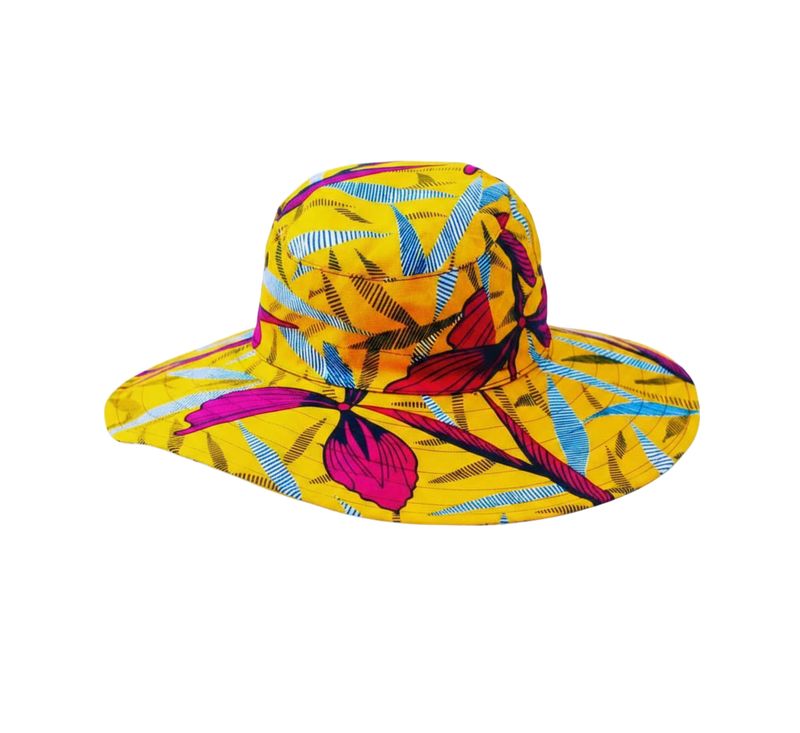 SUNSETTA Wide-Brim Satin-Lined Ankara Sun Hat