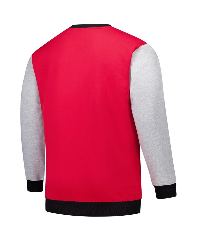 Men's Red Georgia Bulldogs Contrast Sleeve Large Chest Big & Tall Pullover Sweatshirt