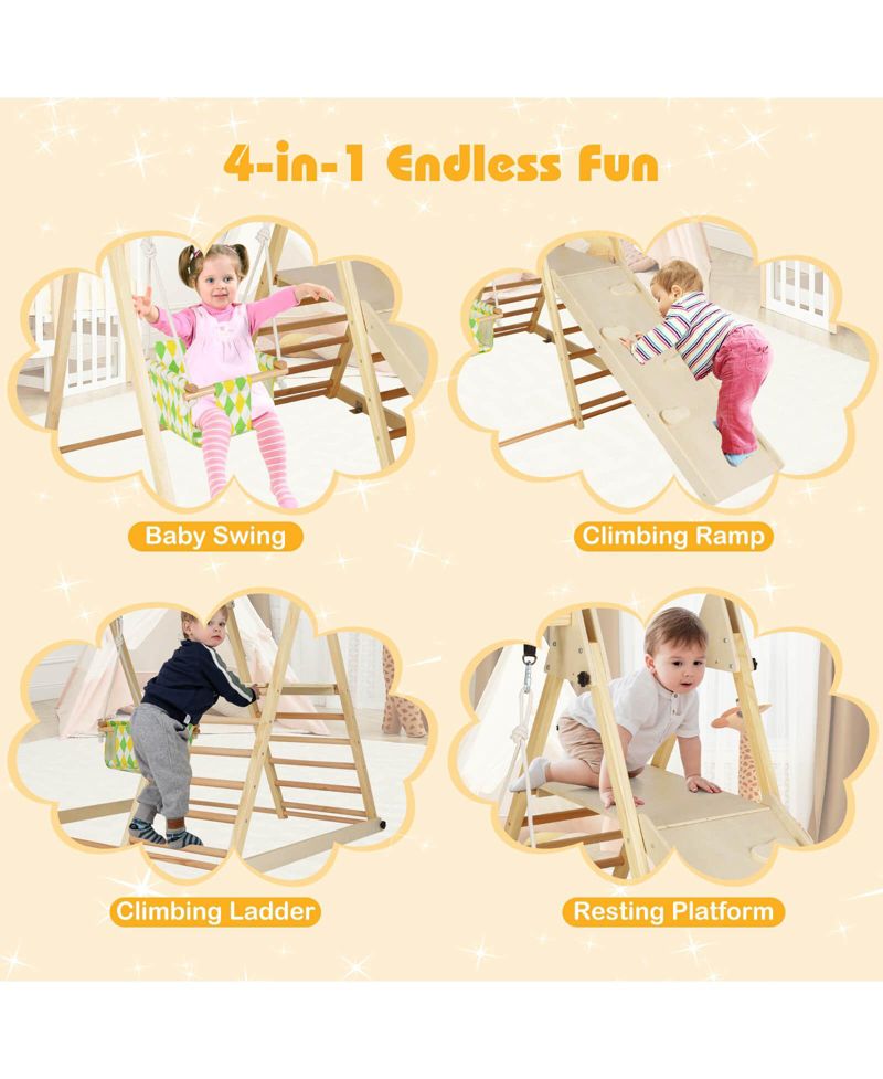 4-in-1 Indoor Jungle Gym with Baby Swing, Climber, Ladder and Resting Platform