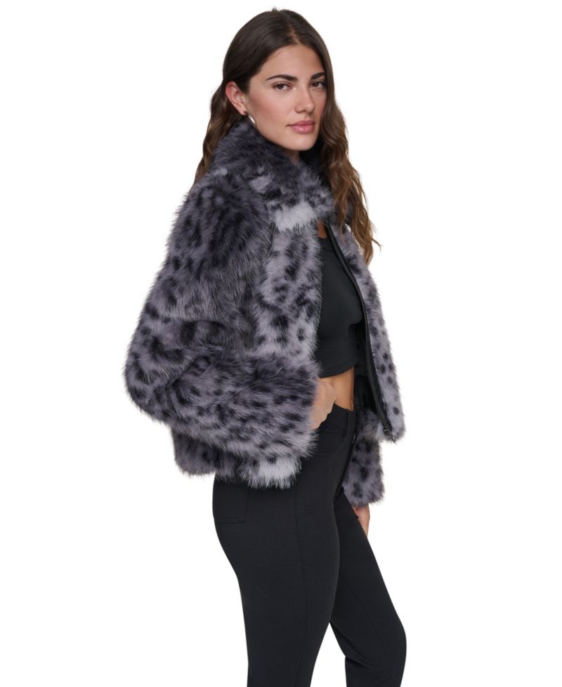 Women's Long-Sleeve Faux Fur Animal Print Jacket